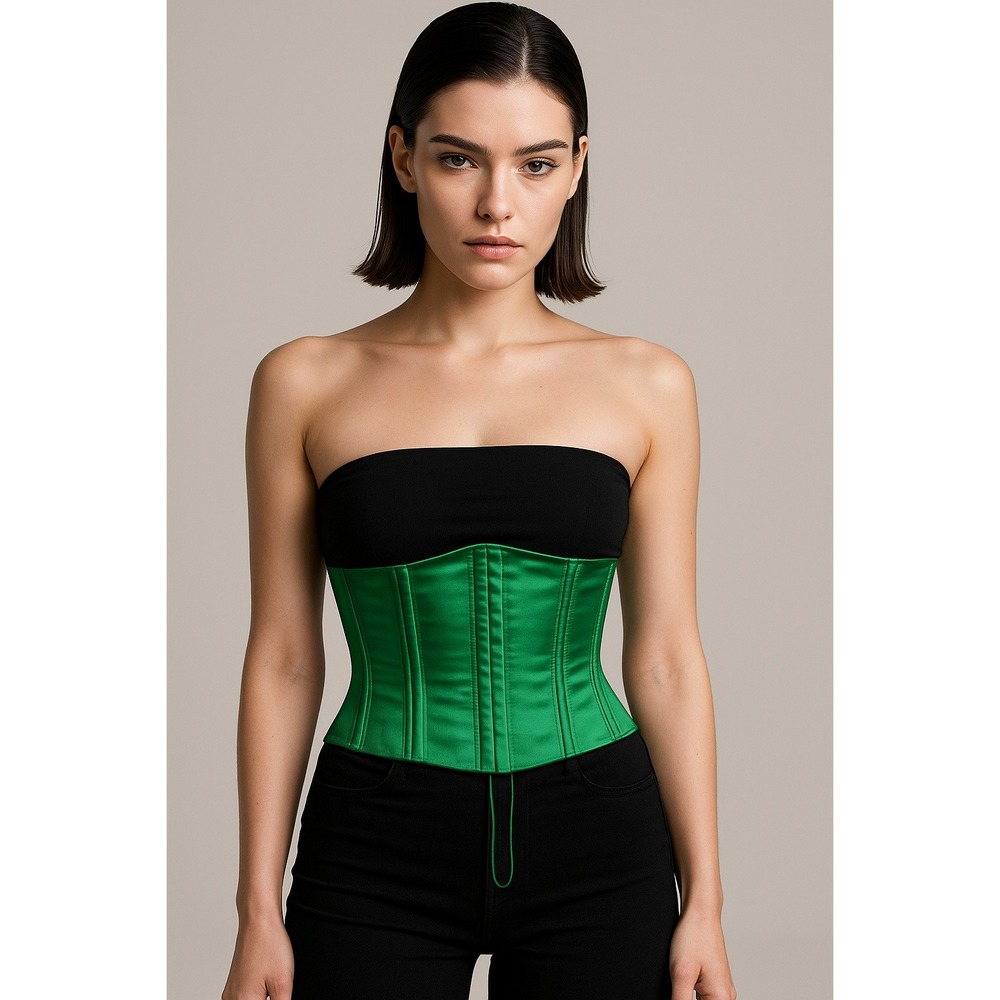 Edit by Nine Green Satin Corset Top Size S Boned Lace Up Festival Clubwear